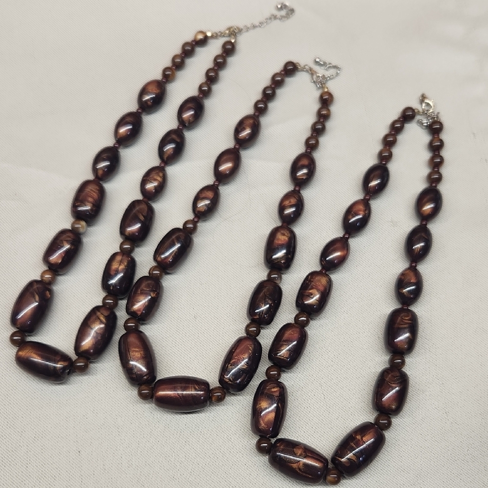 Brown Beaded 3pc Necklace Set